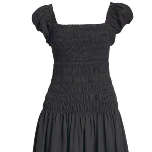 Caroline Constas Women’s Cotton Shirred Bodice Short Puff Sleeve Midi Dress NEW - Picture 12 of 16